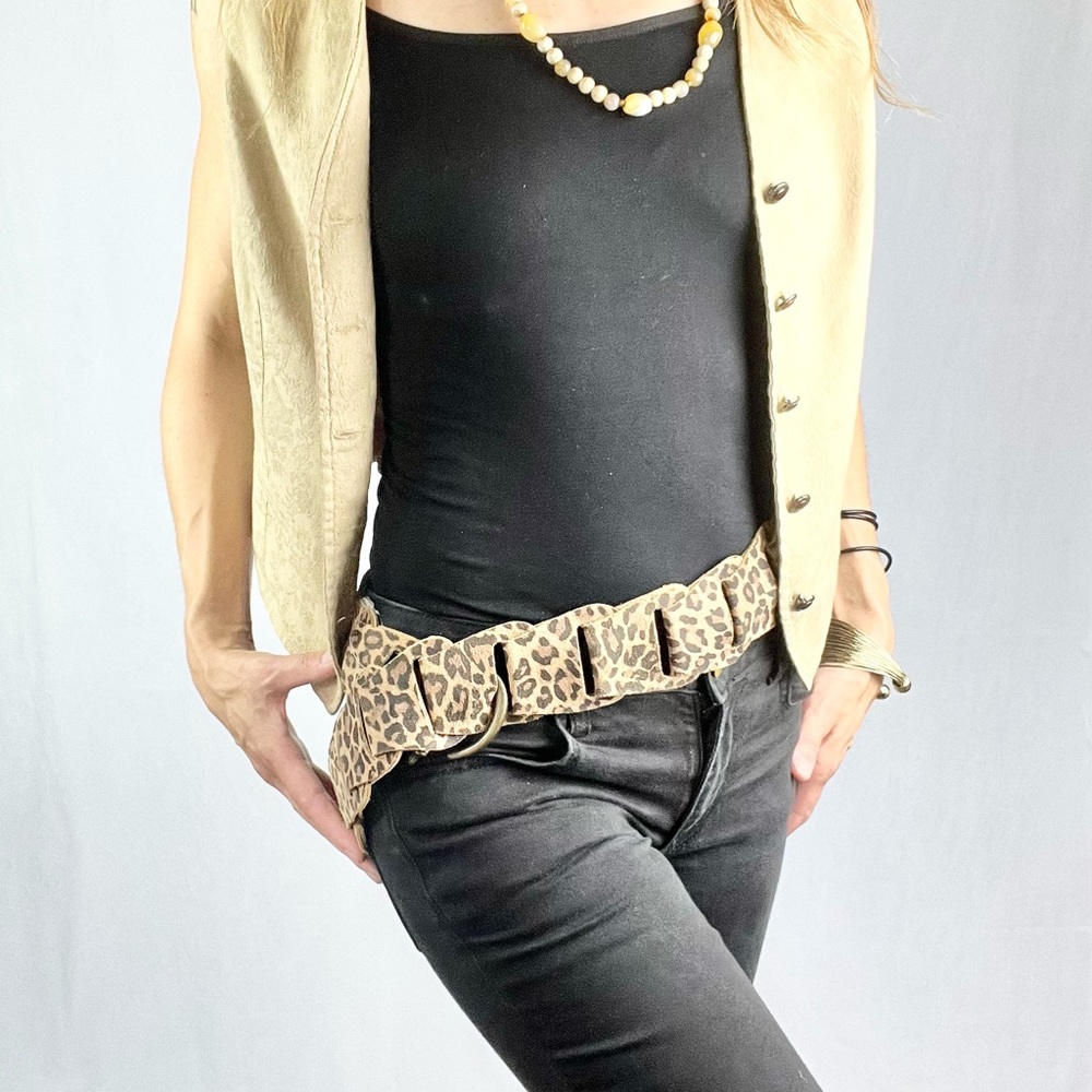 🤎🐆Cheetah Print Tan Brown Black Adjustable Leather Linked Belt